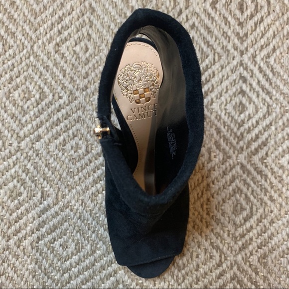 Vince Camuto Black Suede Peep Toe Booties - Picture 10 of 12